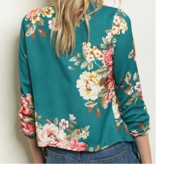 Floral Flower Print Open Front Blazer Jacket - Picture 3 of 3